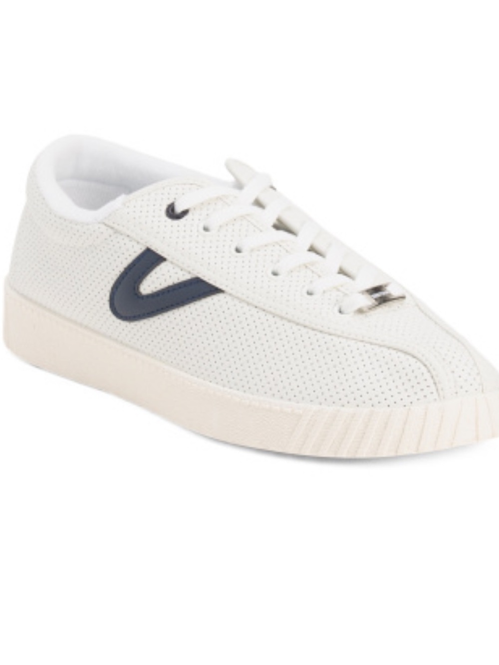Tretorn Men’s White Perforated Low-Top Sneaker with Navy Accent